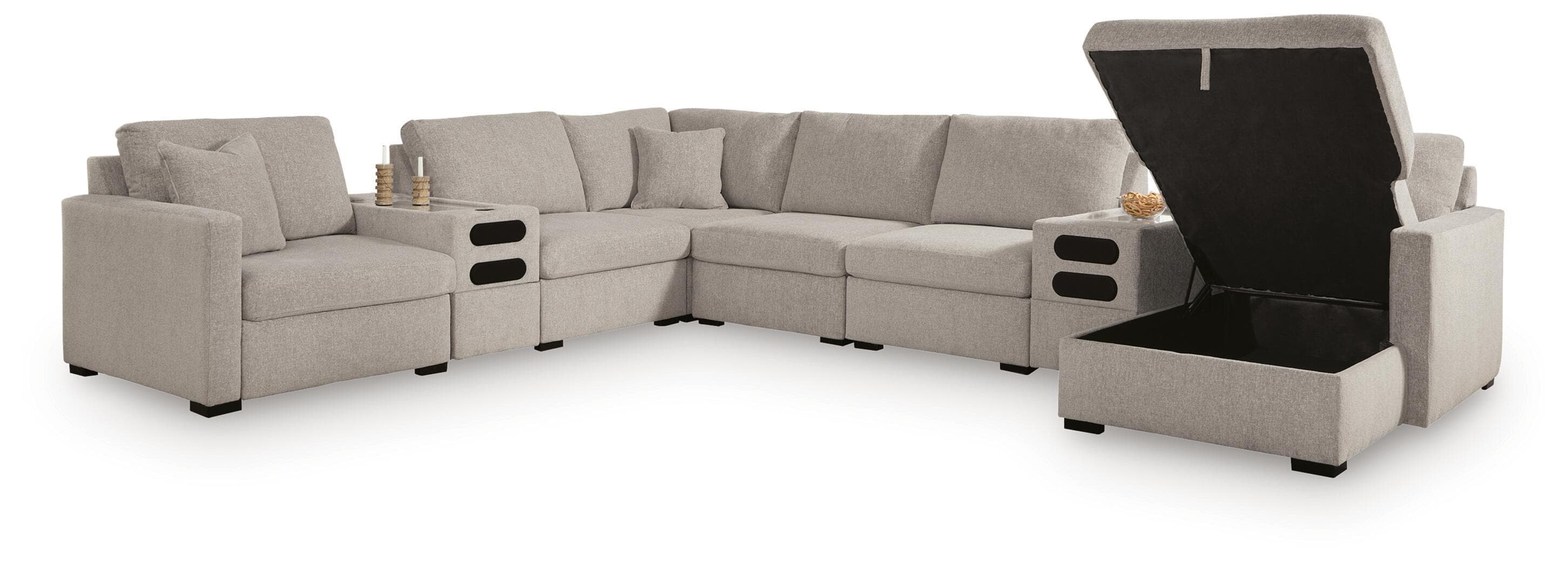 8-Piece Sectional With RAF Corner Chaise With Storage And Audio Consoles