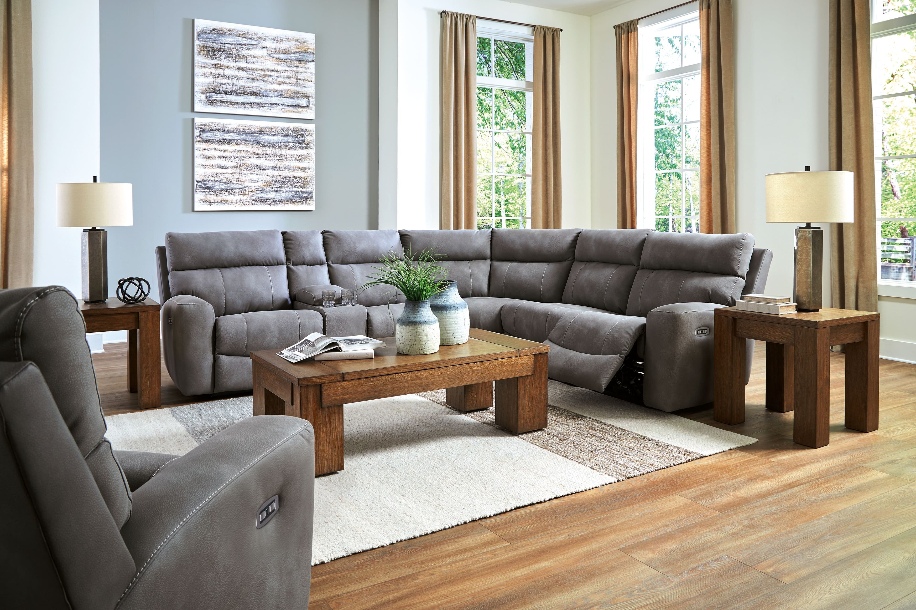 7 Pc. · 6-Piece Power Reclining Sectional, Power Recliner · Slate