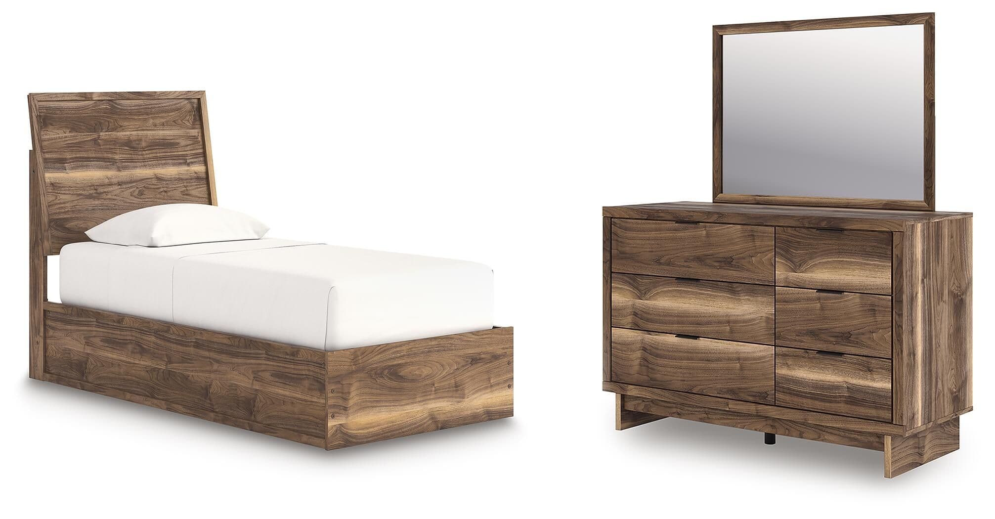 Chirason - 3 Pc. - Twin Panel Platform Bed, Dresser And Mirror - Brown