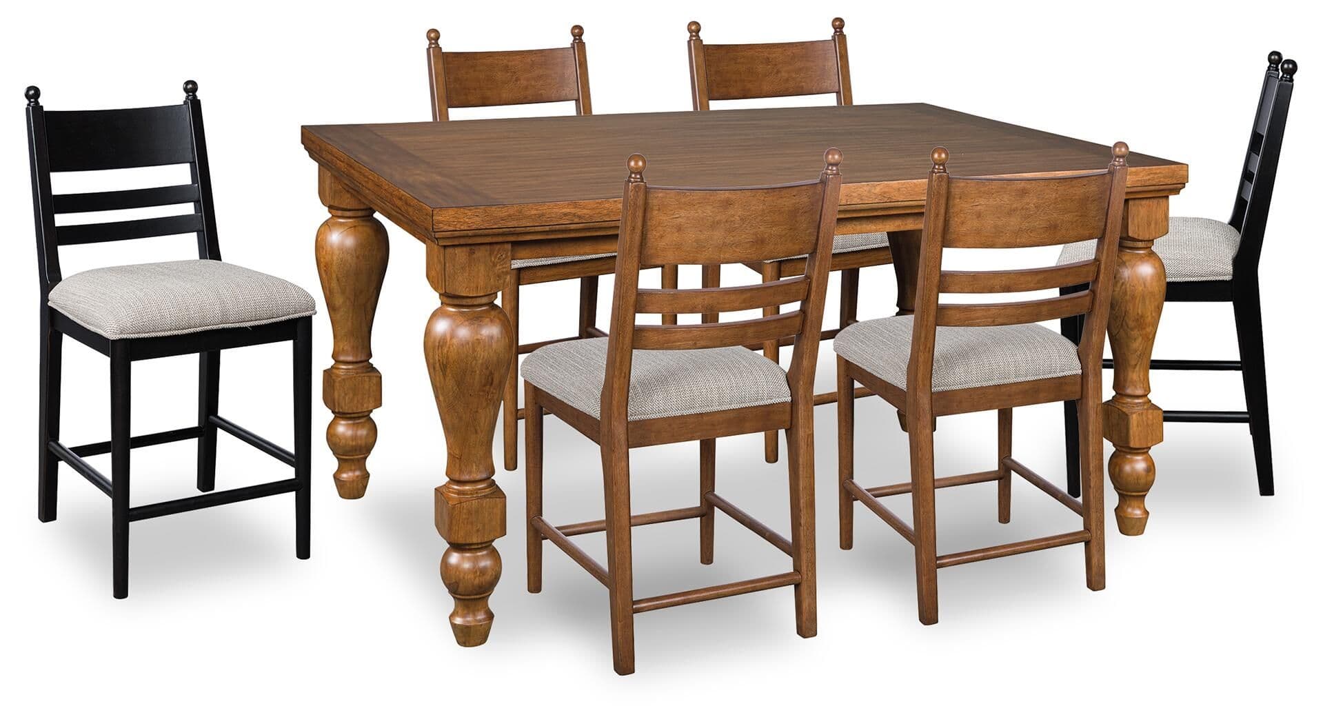 7 Pc. · Counter Height Dining Table, 2 Black Upholstered Barstools And 4 Brown Upholstered Barstools · Black / Brown