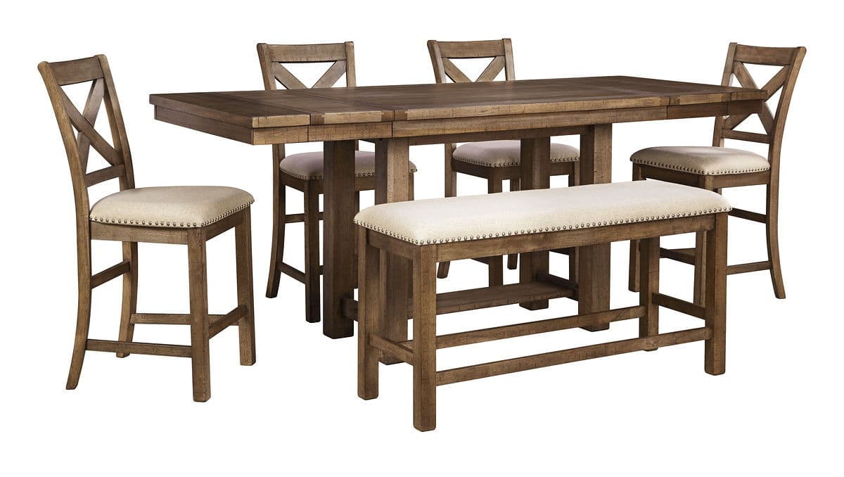 6 Pc. · Counter Extension Table, 4 Barstools, Bench