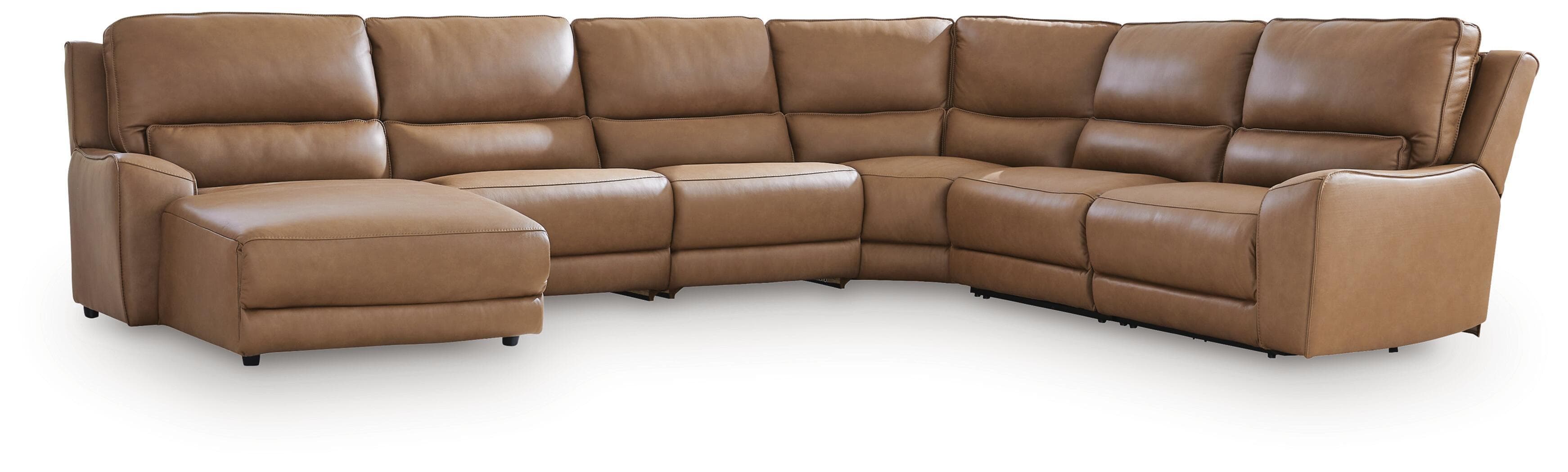 6-Piece Power Reclining Sectional With LAF Press Back Power Chaise · Caramel