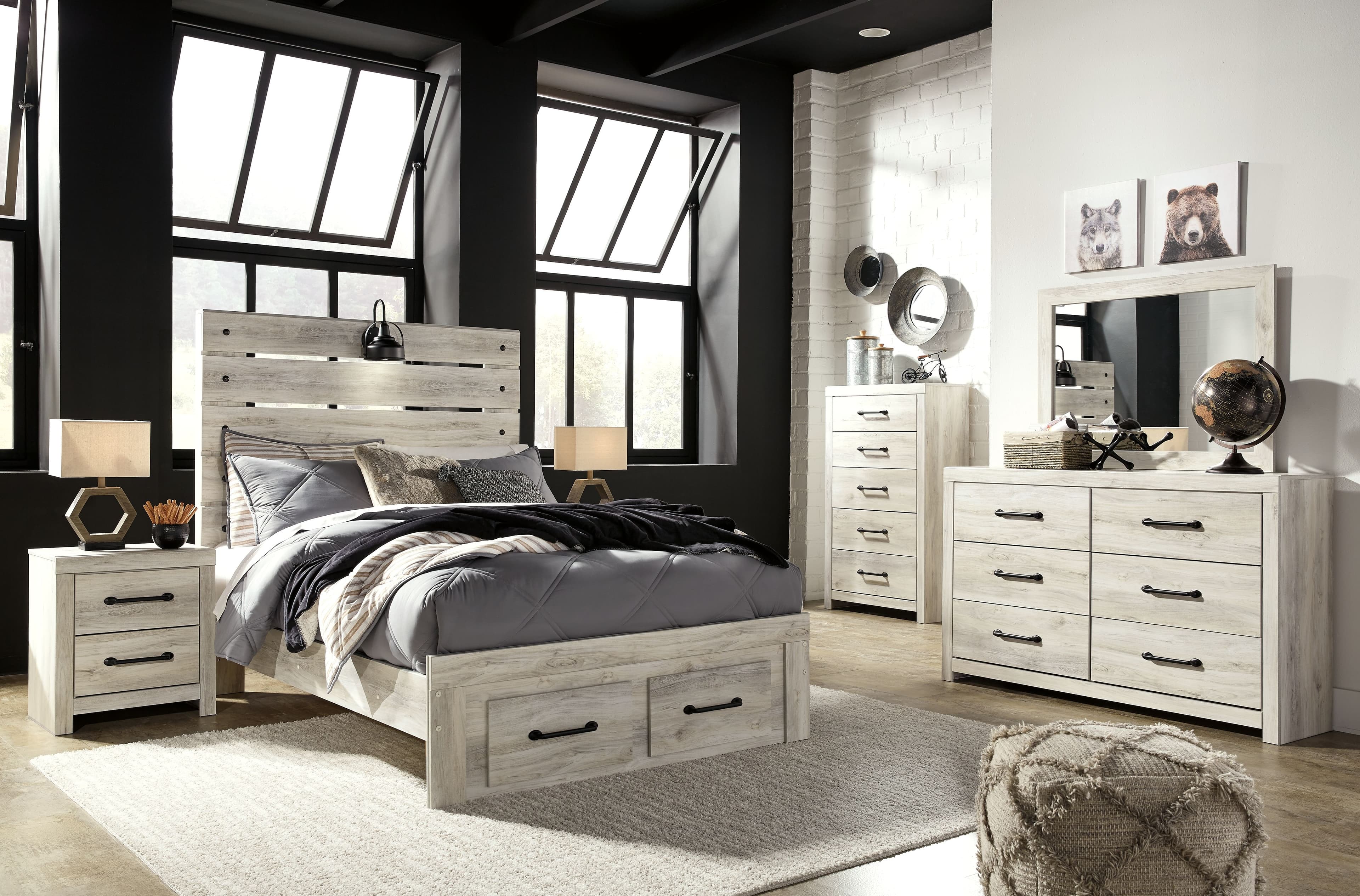 6 Pc. · Dresser, Mirror, Chest, Full Panel Bed with 2 Storage Drawers