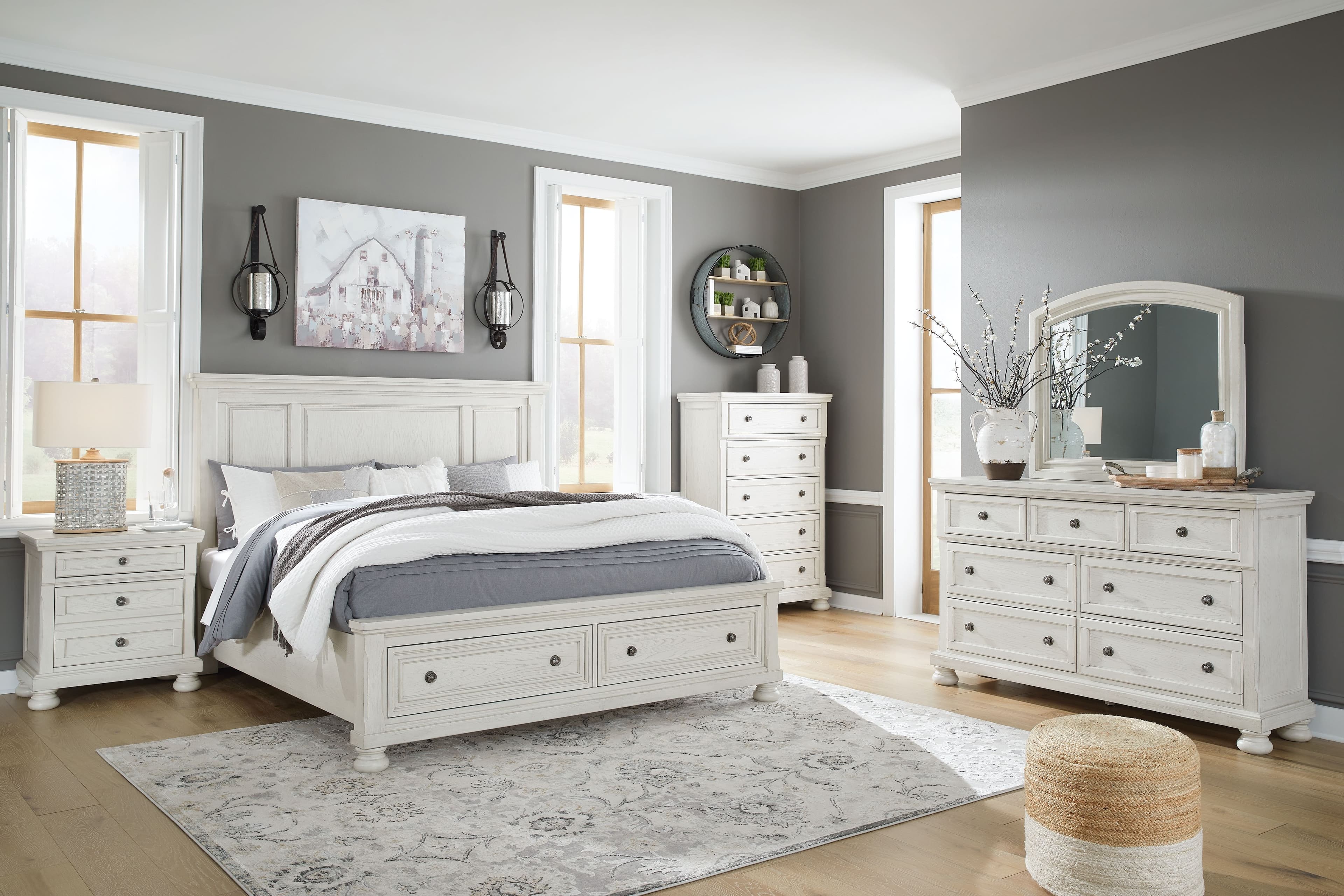 6 Pc. · Dresser, Mirror, Chest, King Panel Storage Bed