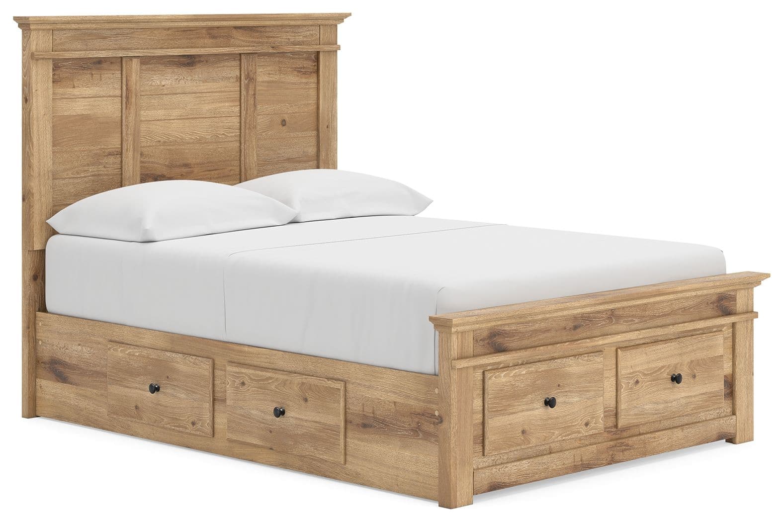Full Panel Storage Bed With Under Bed Storage Unit And Storage Footboard · Tan