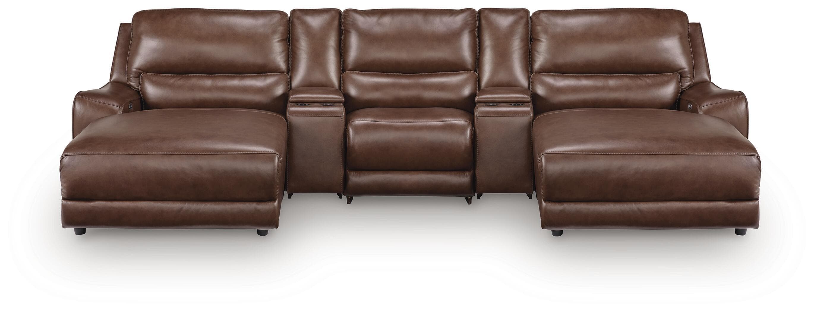 5-Piece Power Reclining Sectional With Double Chaise, Armless Chair And 2 Storage Consoles · Canyon