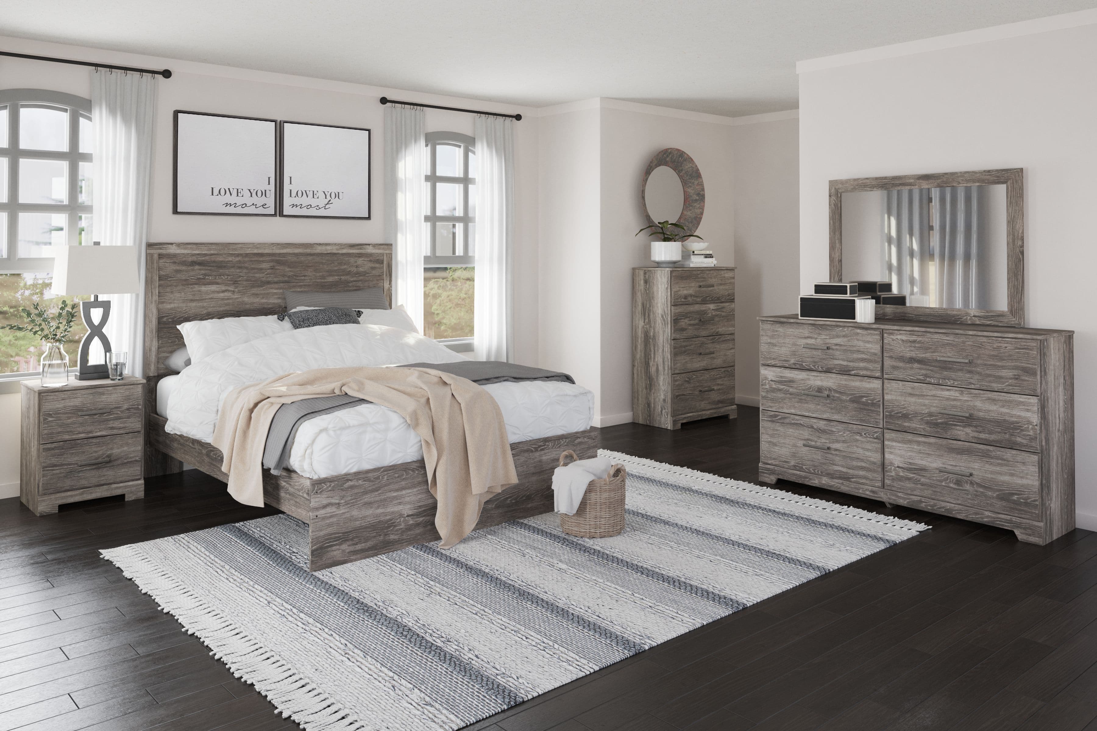 Ralinksi - 5 Pc. - Dresser, Mirror, Chest, Queen Panel Bed - Gray