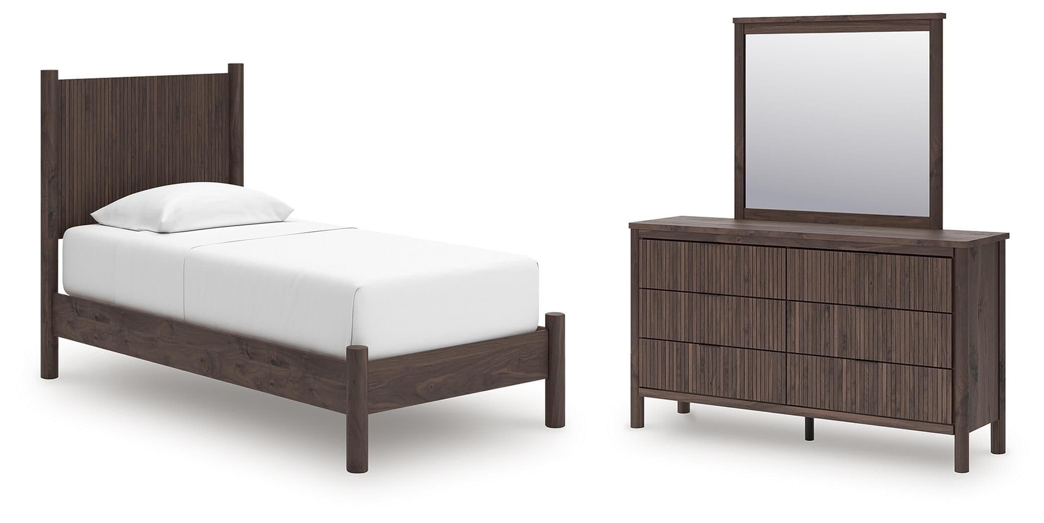 Twin Panel Platform Bed, Dresser And Mirror