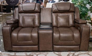 Mestrino - Power Recline Loveseat/Fridge Cooler - Hickory
