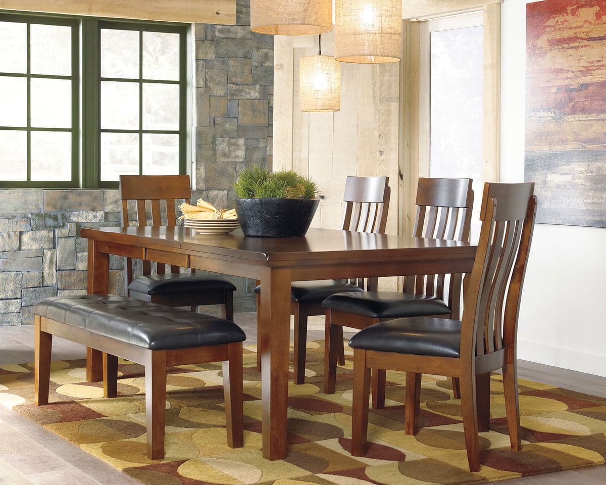 Ralene - 6 Pc. - Extension Table, 4 Side Chairs, Bench - Light Brown