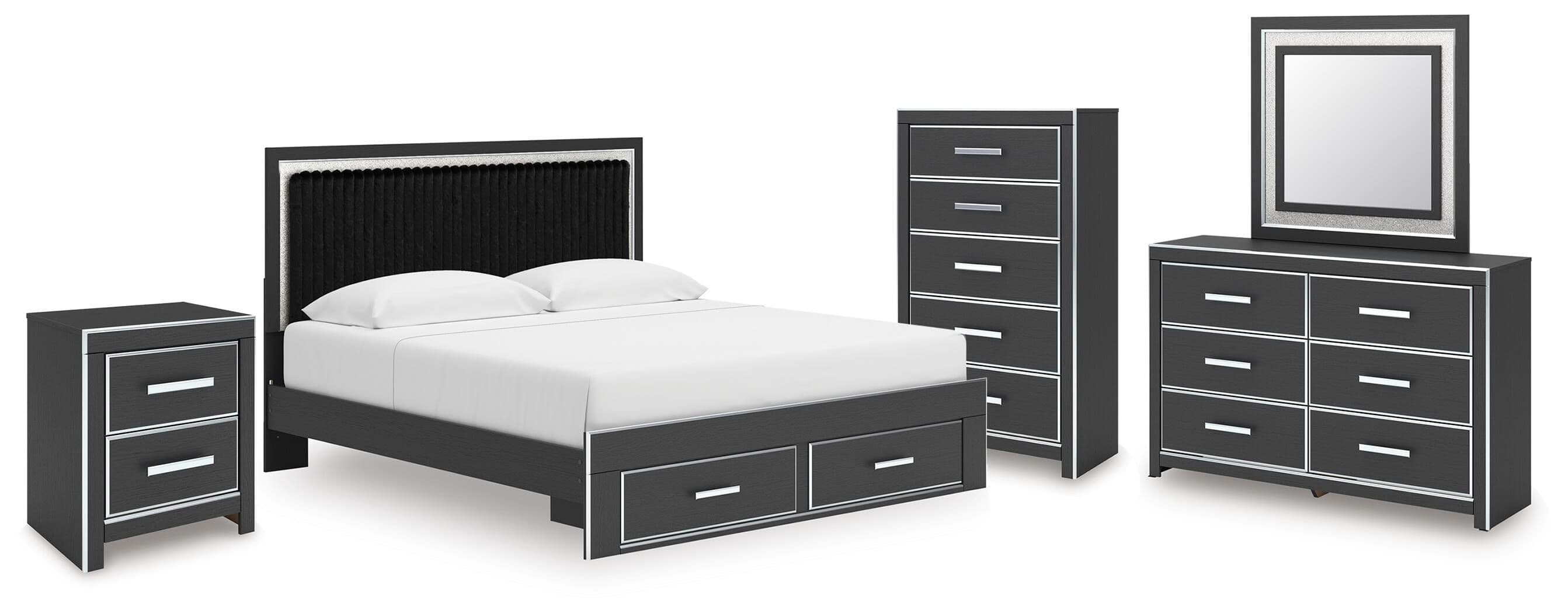 5 Pc. · King Storage Bed, Dresser, Mirror, Chest And Nightstand · Black