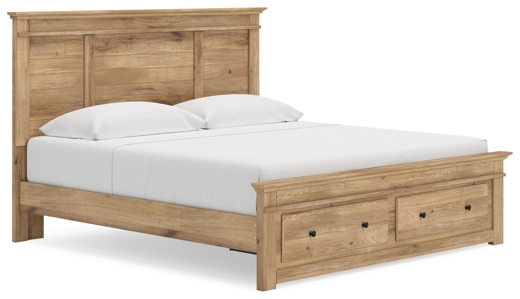 King Panel Storage Bed With Storage Footboard · Tan