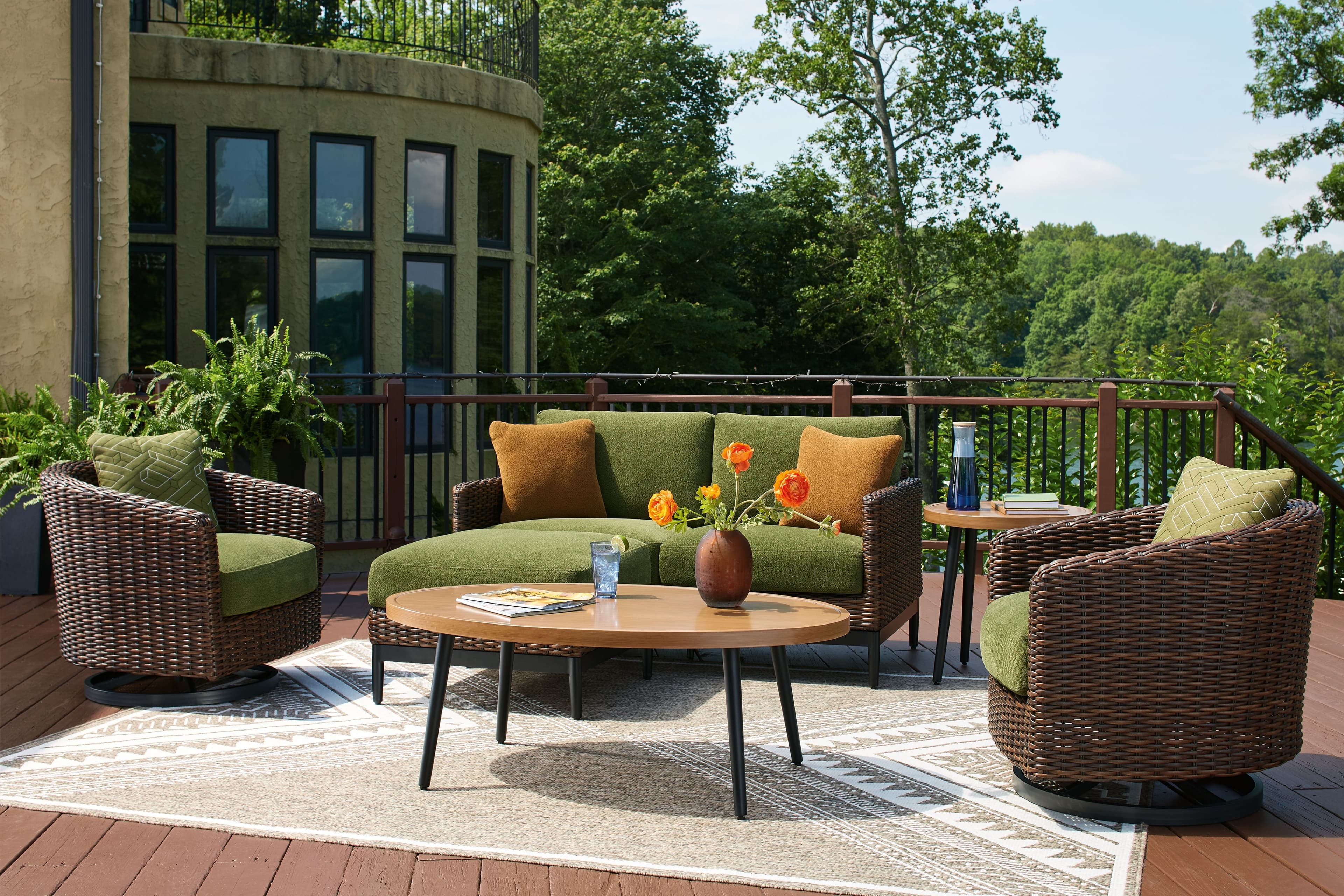 Horizon Hall - 6 Pc. - Lounge Set With Loveseat - Brown / Green