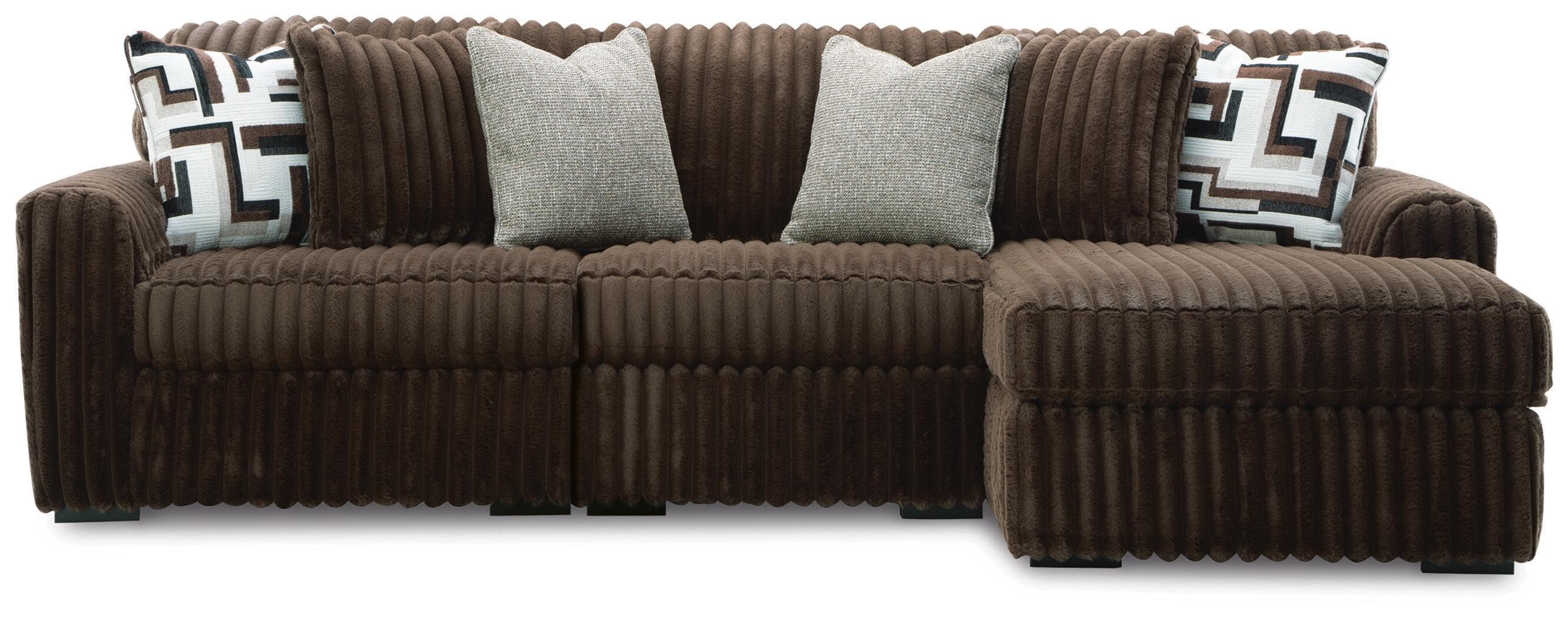 3-Piece Sectional With RAF Corner Chaise And Armless Chair · Chocolate