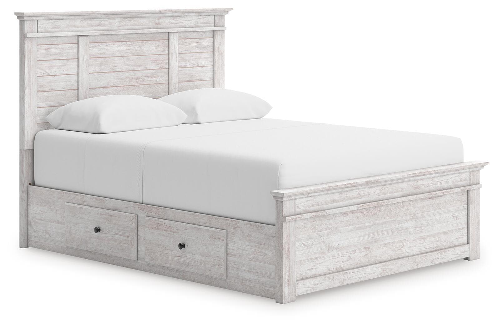 Queen Panel Storage Bed With 2 Under Bed Storage Units · Whitewash