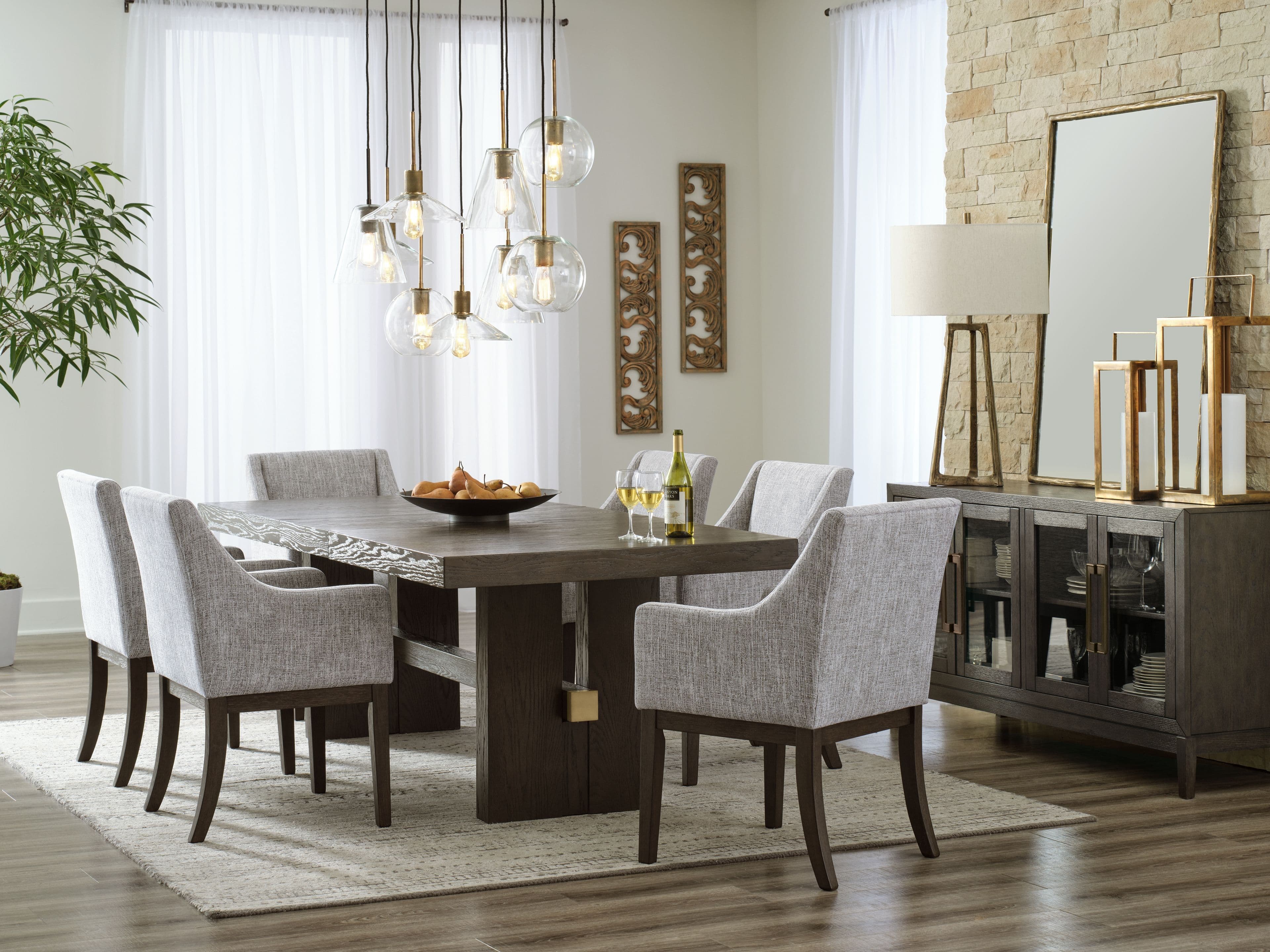 Burkhaus - 8 Pc. - Dining Room Extension Table, 6 Arm Chairs, Server - Dark Brown