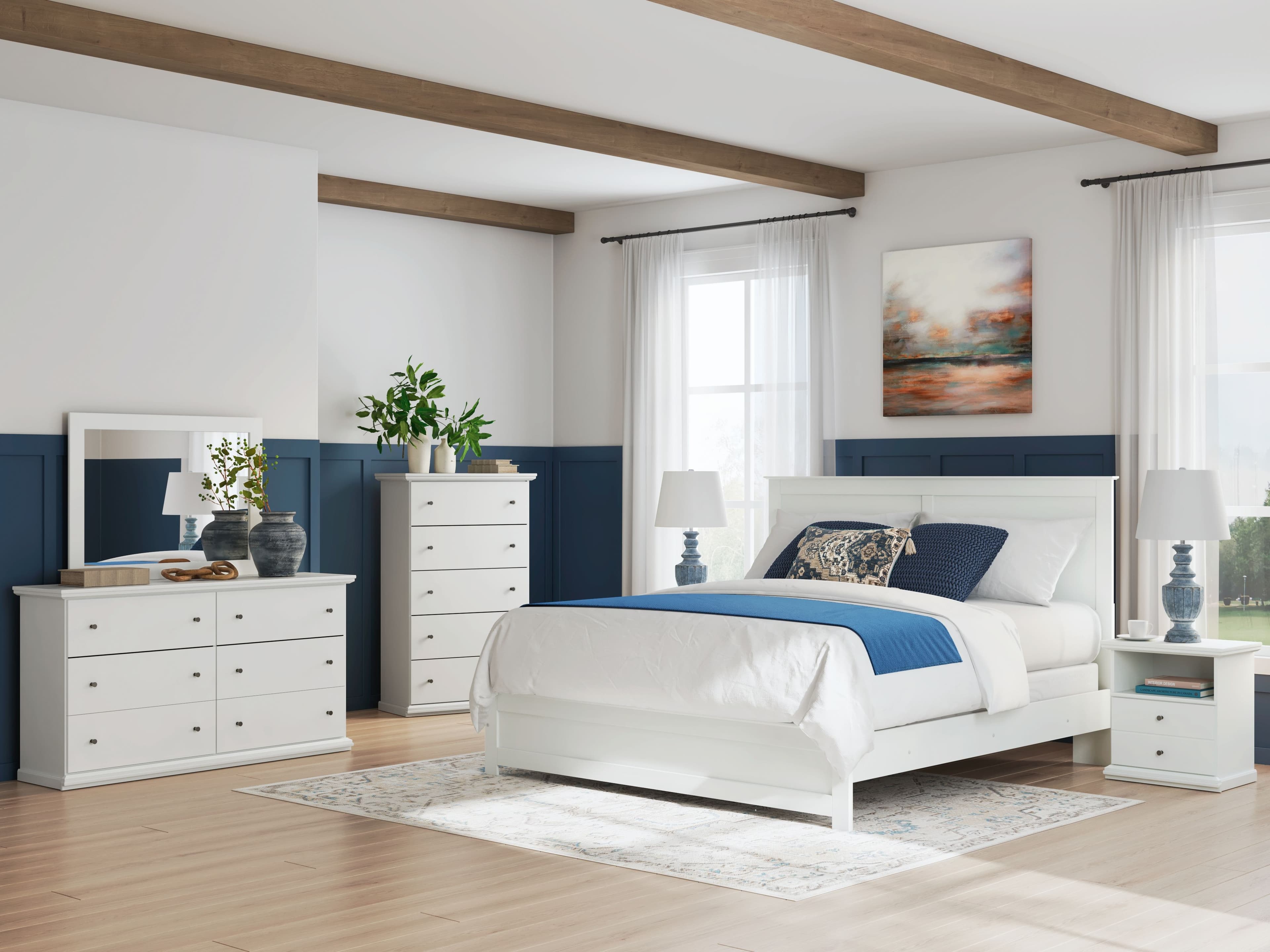 5 Pc. · Dresser, Mirror, Chest, King Panel Bed With Framed Footboard